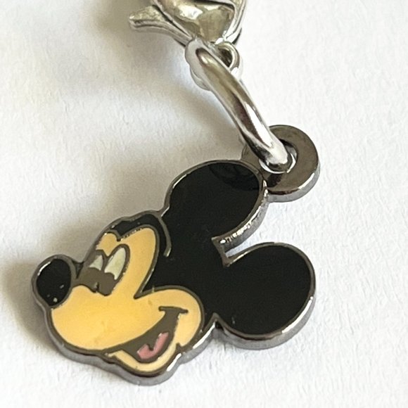 Vintage Mickey Mouse Clip Charm Bracelet Zipper Pull Backpack Purse Black Enamel - Picture 1 of 5